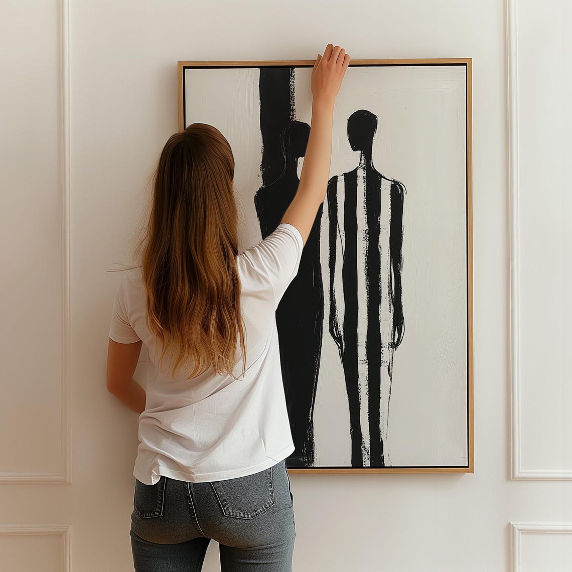 Abstract Black White Human Figures Minimalist Modern Art Poster - Image 3