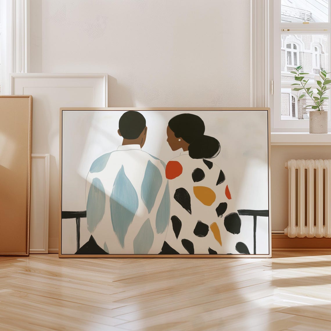 Back View Couple in Colorful Organic Blob Patterns Intimate Poster - Image 5