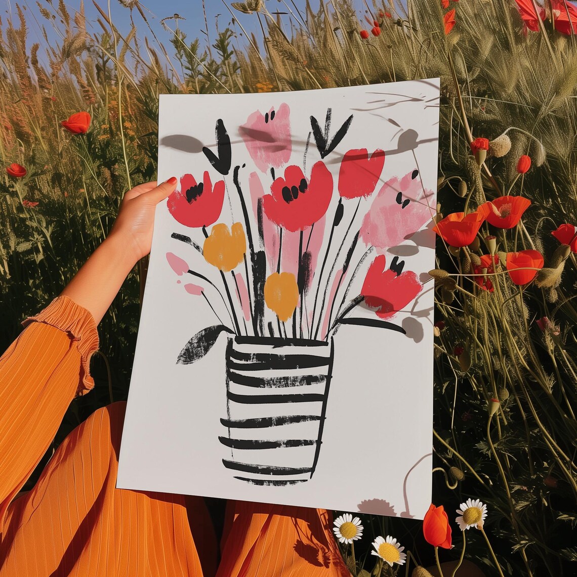 Vibrant Floral Bouquet Minimalist Botanical Art Print - Image 4