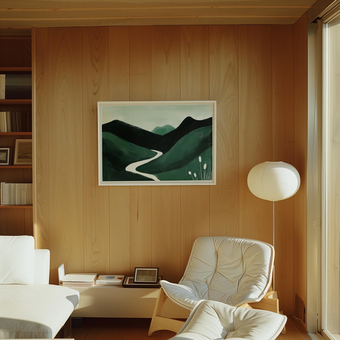 Minimalist Green Landscape, Winding River Art Print - Image 3