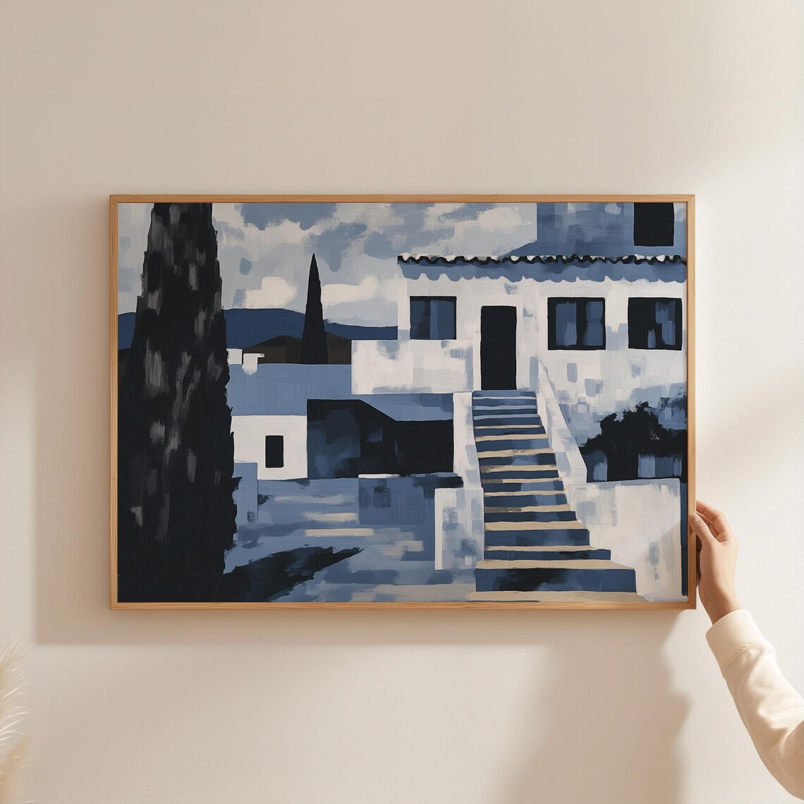 Mediterranean Village Stairs, Minimalist Architecture Art Print
