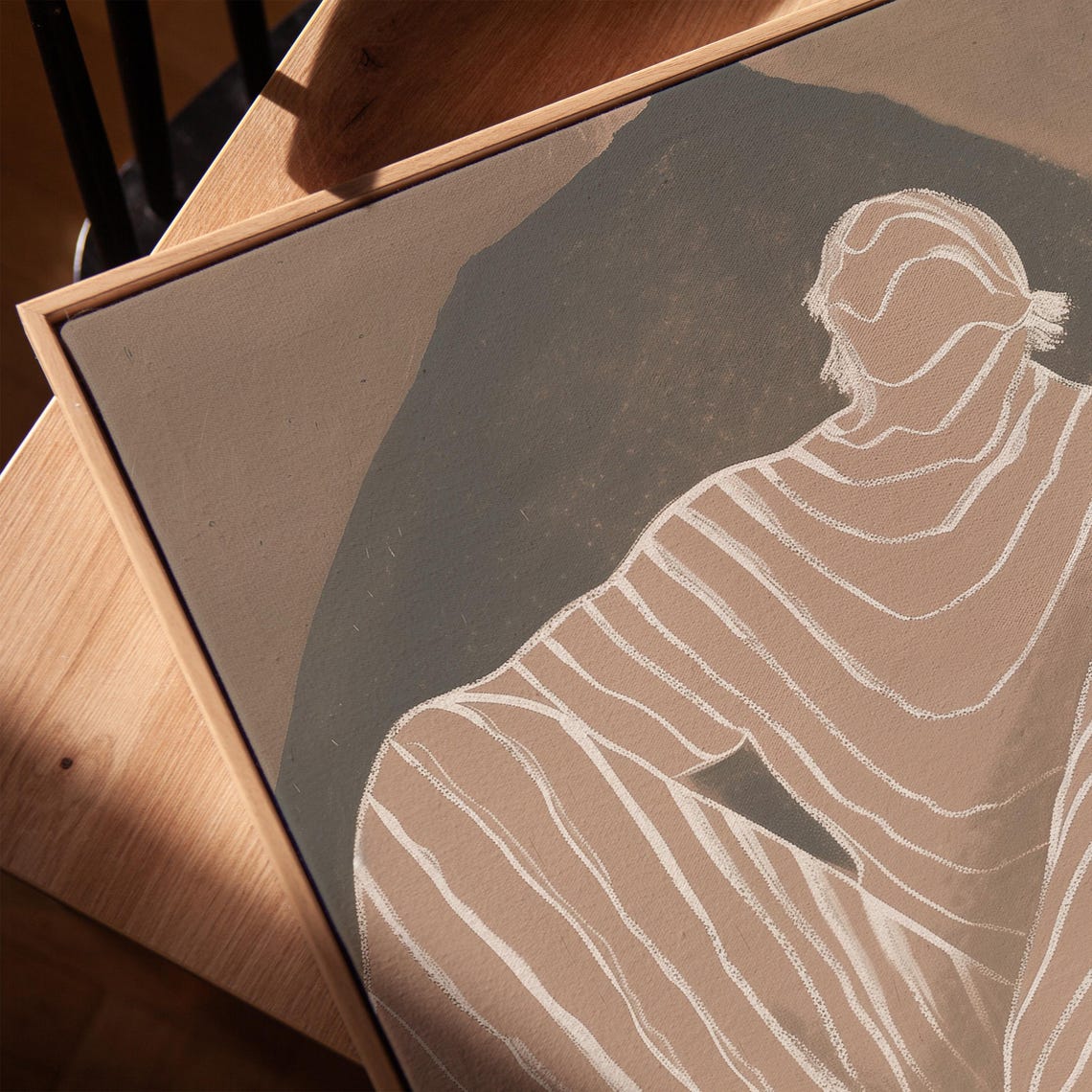 Boho Abstract Draped Figure Beige Brown Earthy Modern Wall Art - Image 4