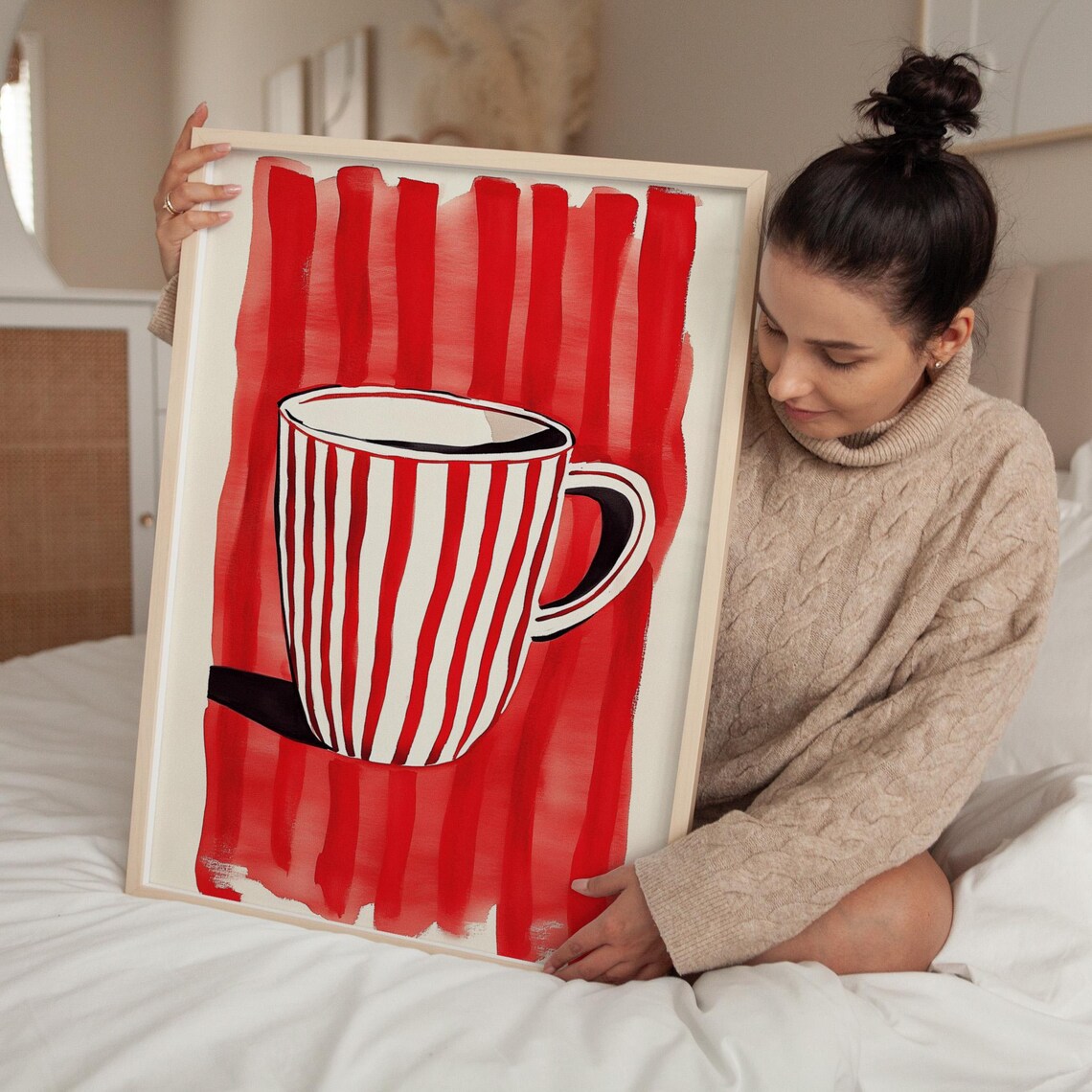 Red And White Striped Mug Art Print, Minimalist - Image 2