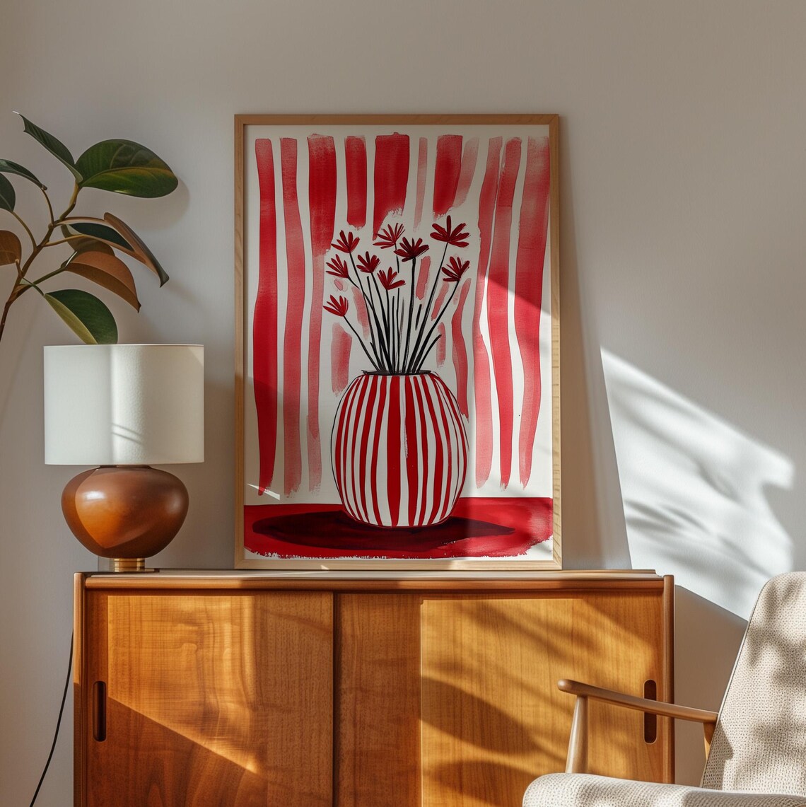 Bold Red Floral Vase, Modern Abstract Botanical Decor - Image 4
