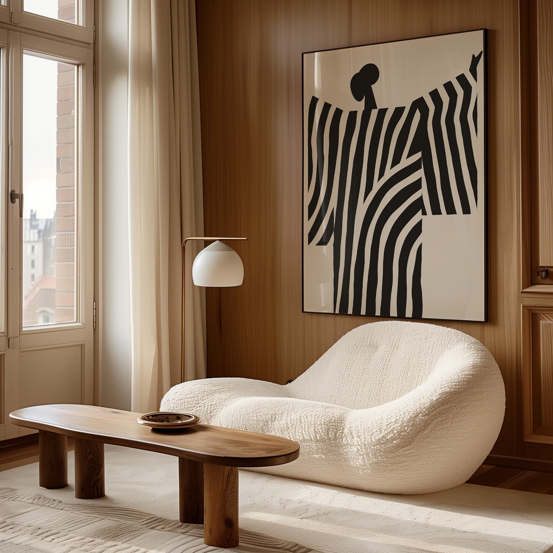 Black and White Abstract Woman With Flowing Striped Lines Poster - Image 2
