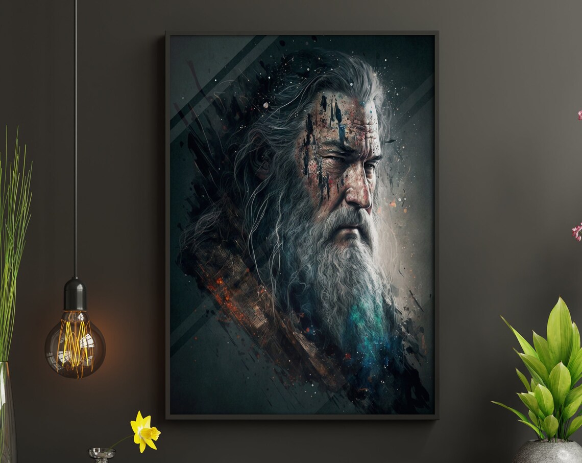 Gandalf the Grey Wizard Paint Splatter Portrait Movie Poster Art