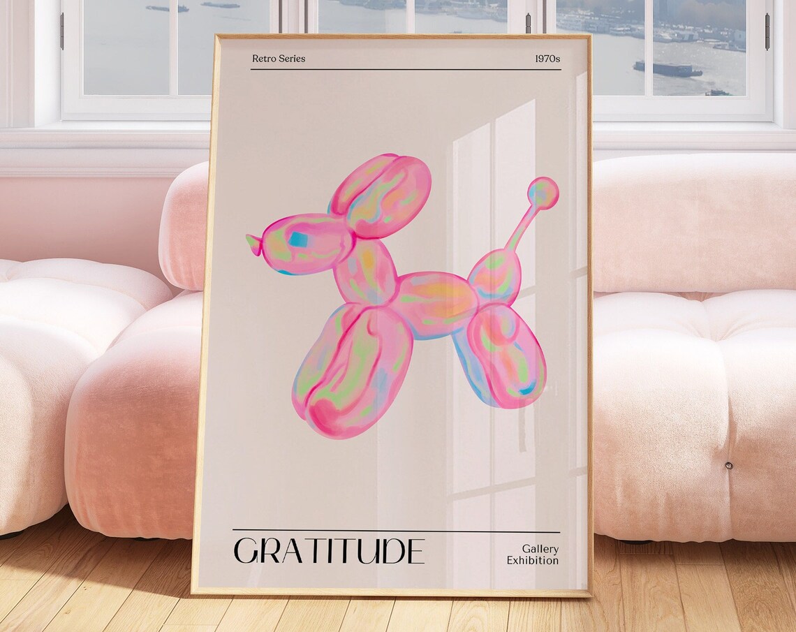 Gratitude Holographic Balloon Dog Retro 1970s Gallery Wall Poster