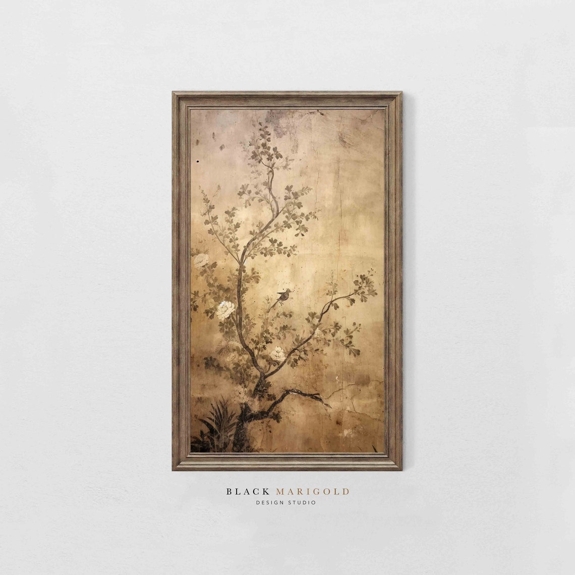 Chinoiserie Flowering Branch With Small Bird Antique Panel Poster - Image 2