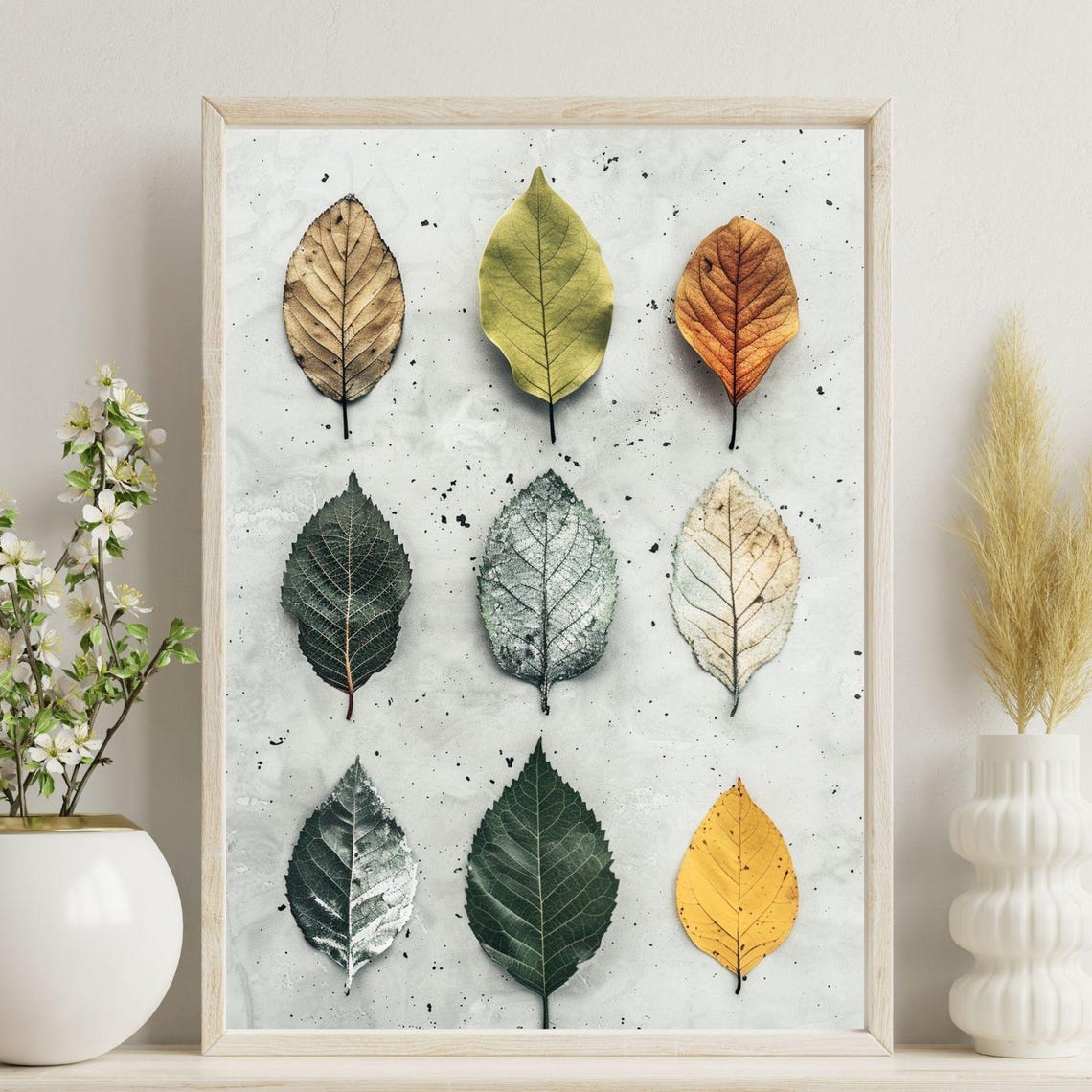 Pressed Leaves Grid Earthy Botanical Specimen Collection Art Poster