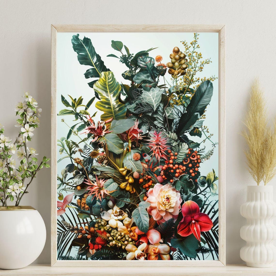 Lush Tropical Botanical Bouquet Orchids Berries Exotic Garden Poster