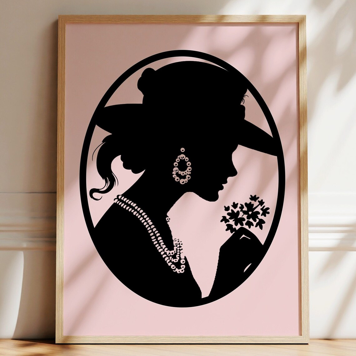 Coastal Cowgirl Silhouette Pink Hat Pearls Western Chic Feminine Art Poster
