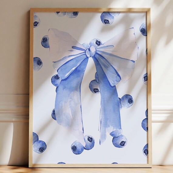 Blueberry Watercolor Bow Sweet Blueberry Fruit Kitchen Wall Art