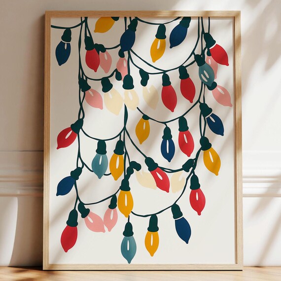 Vintage Colorful Christmas String Lights Holiday Decor Poster