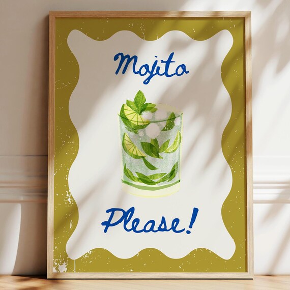 Mojito Please Cocktail Bar Sign Fresh Tropical Drink Art Poster