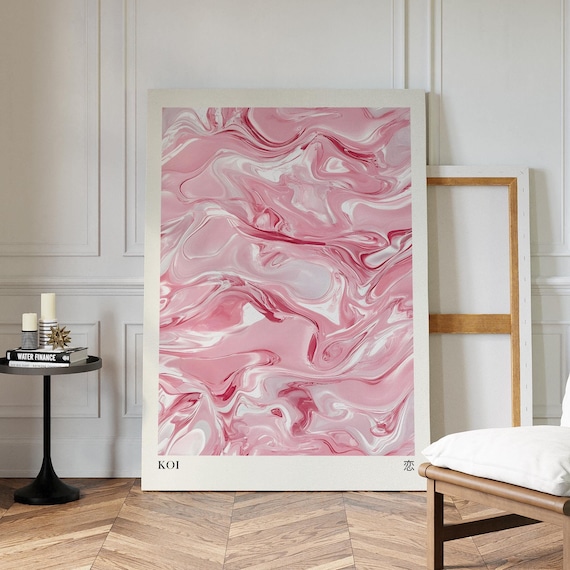 Koi Pink Marble Swirl Japandi Abstract Minimalist Art Poster
