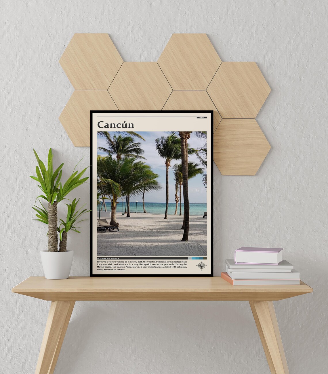 Cancun Mexico Palm Beach With Turquoise Caribbean Sea Travel Poster - Image 3