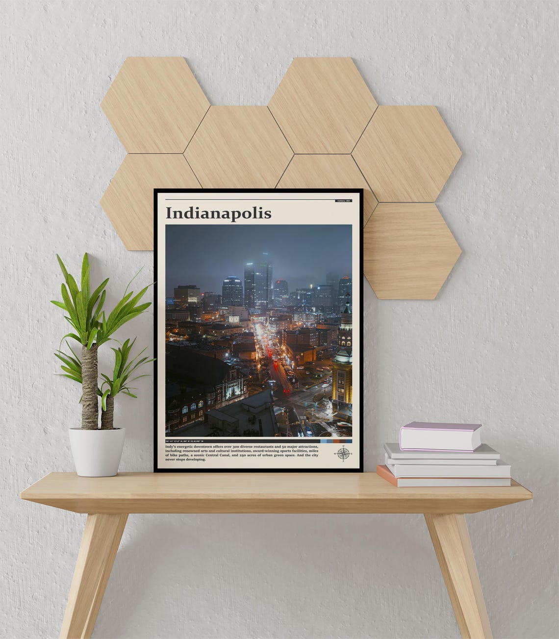 Indianapolis Downtown Night Skyline Aerial City Lights Indiana Poster - Image 3