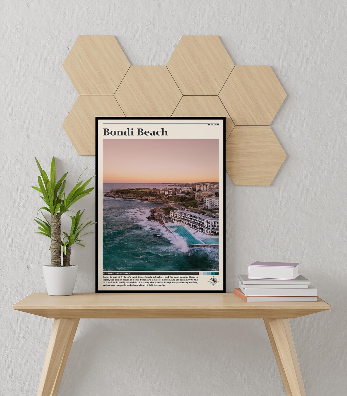 Bondi Beach Australia Sunset Aerial Ocean Pool Coastal Travel Poster - Image 3