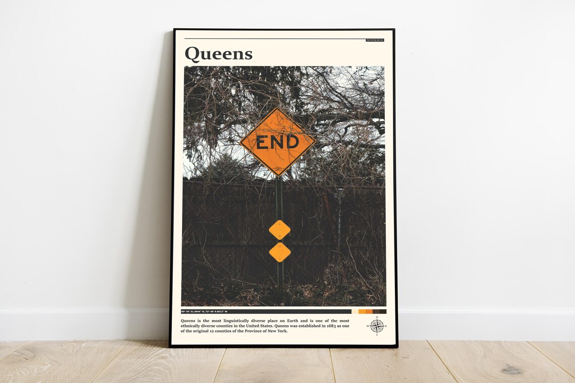 Queens New York END Road Sign Moody Urban Street Photography Poster