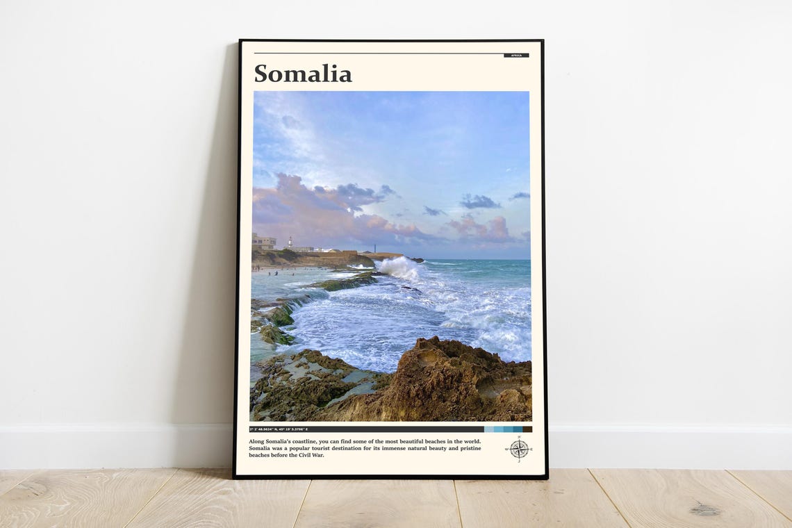 Somalia Africa Rugged Coastline Ocean Waves Beach Travel Poster