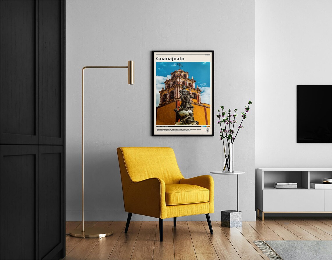 Guanajuato Mexico Statue Yellow Basilica Tower Travel Poster - Image 2
