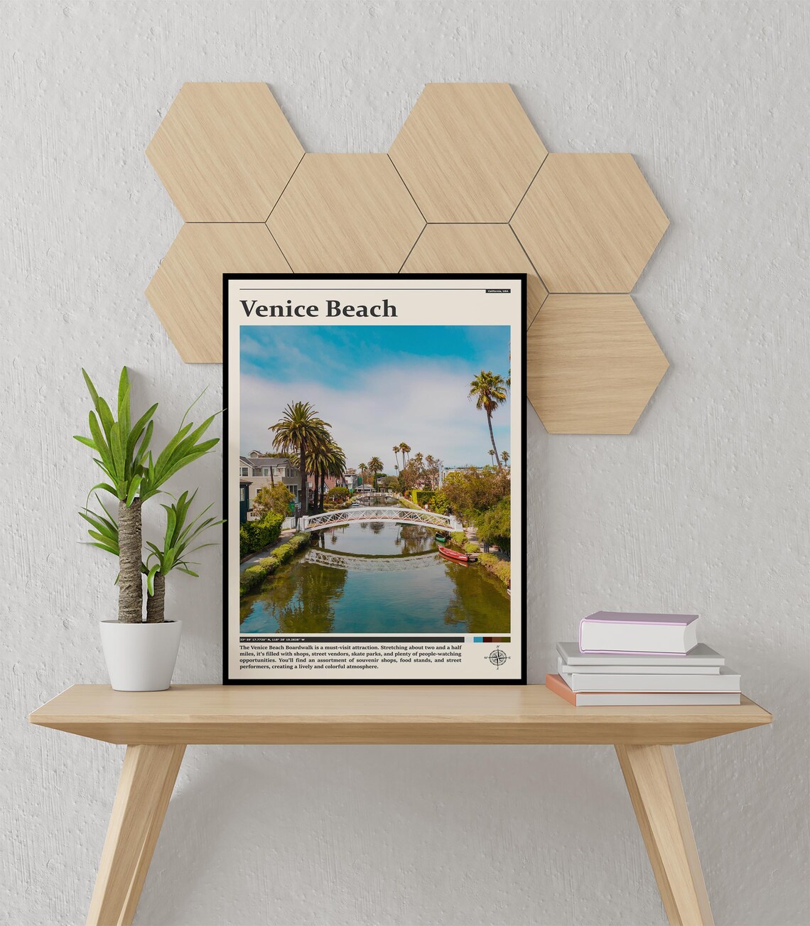 Venice Beach Canals Bridge Palm Trees Los Angeles Photography Poster - Image 3