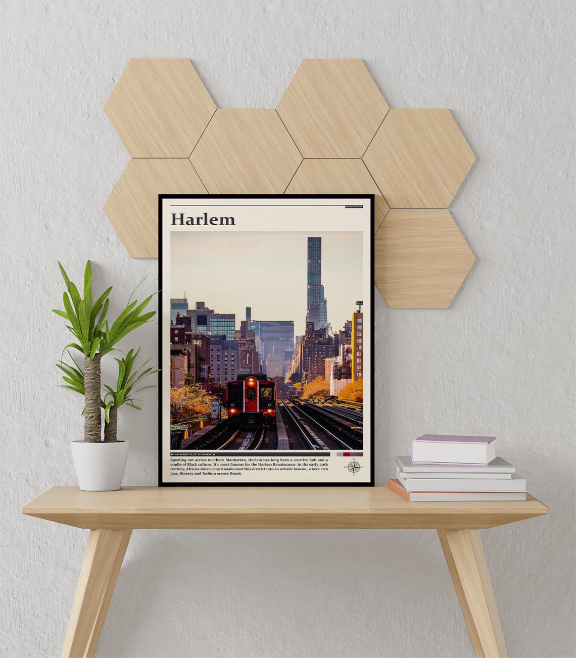 Harlem Subway Train and Skyline Golden Autumn Street Scene Poster - Image 3