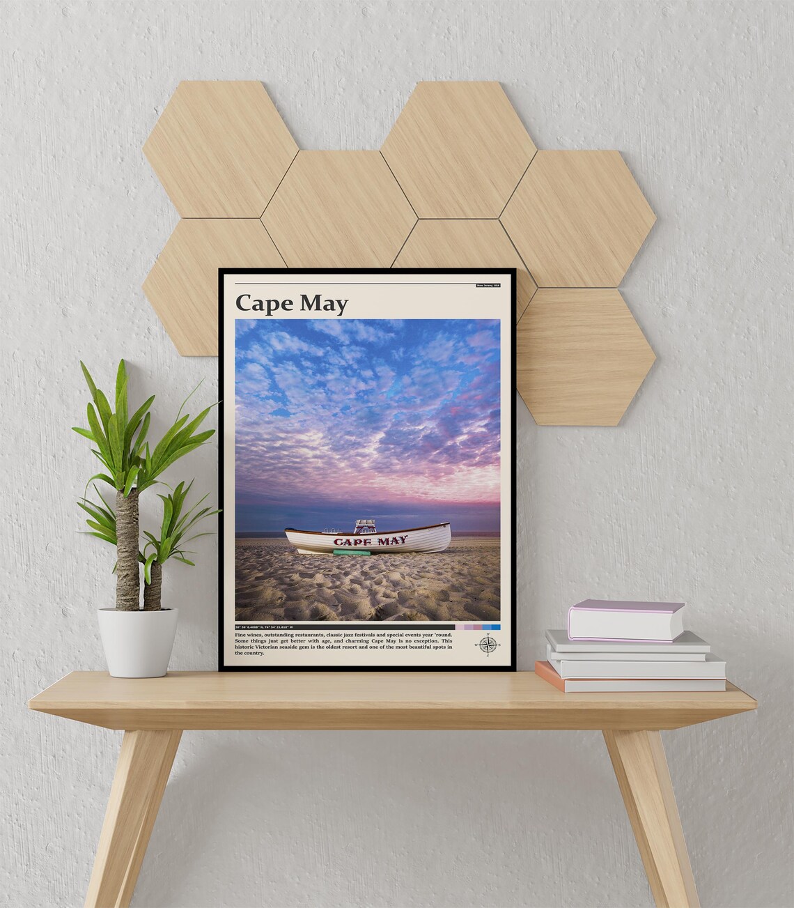 Cape May Lifeboat on Sand Under Pink Sunset Beach Scene Poster - Image 3