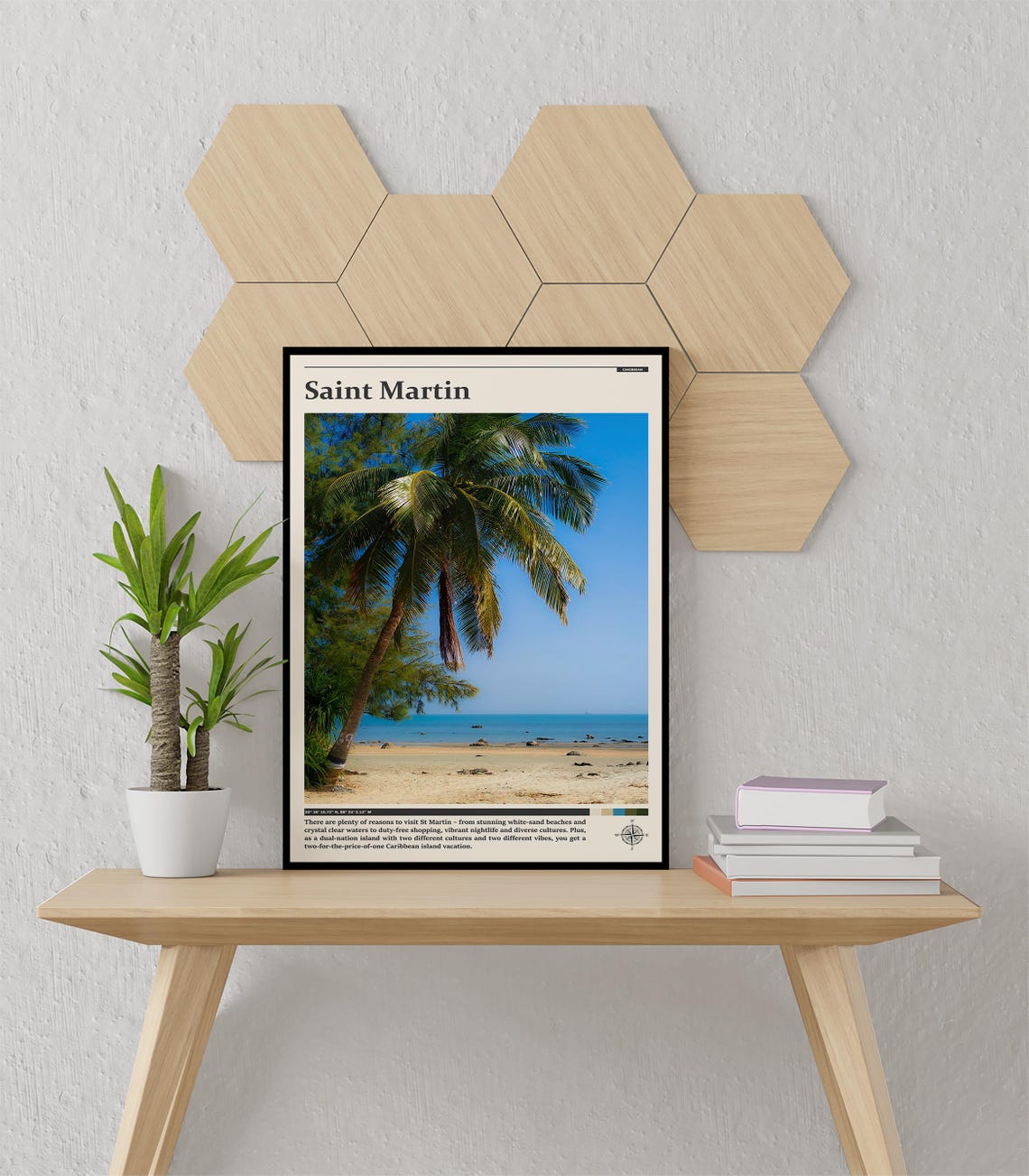Saint Martin Palm Tree Beach Caribbean Shoreline Photography Poster - Image 3