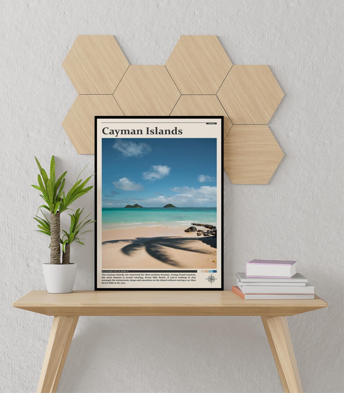 Cayman Islands White Sand Beach Palm Shadow Photography Poster - Image 3