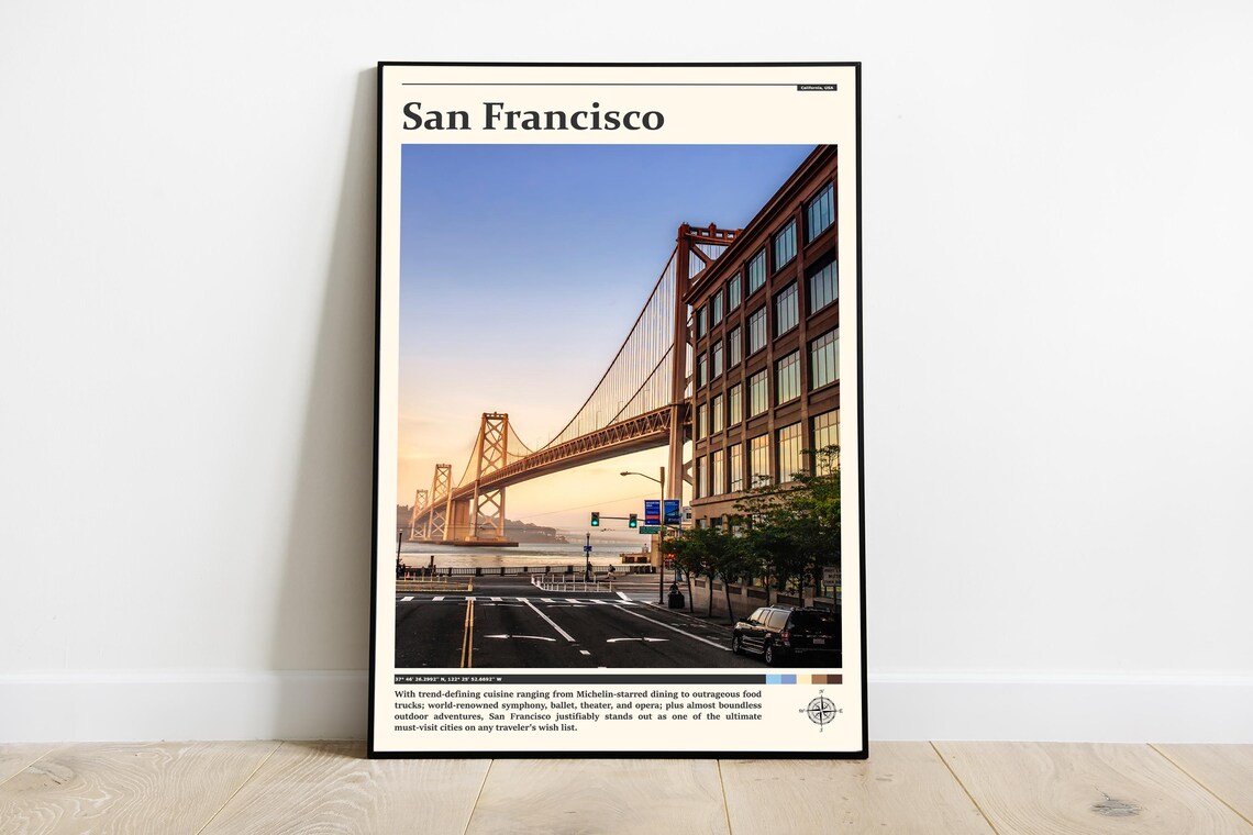 San Francisco Bay Bridge Street View Golden Hour Photography Poster