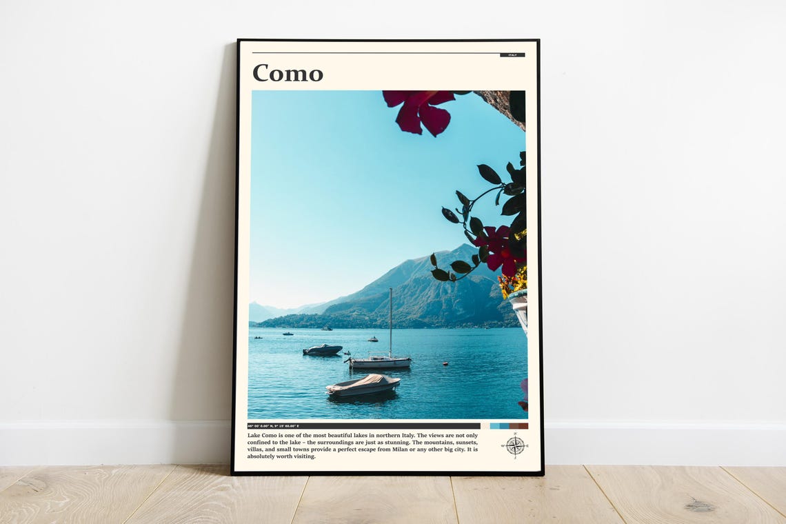 Como Italy Lake Como Harbor Boats Mountain View Photography Poster