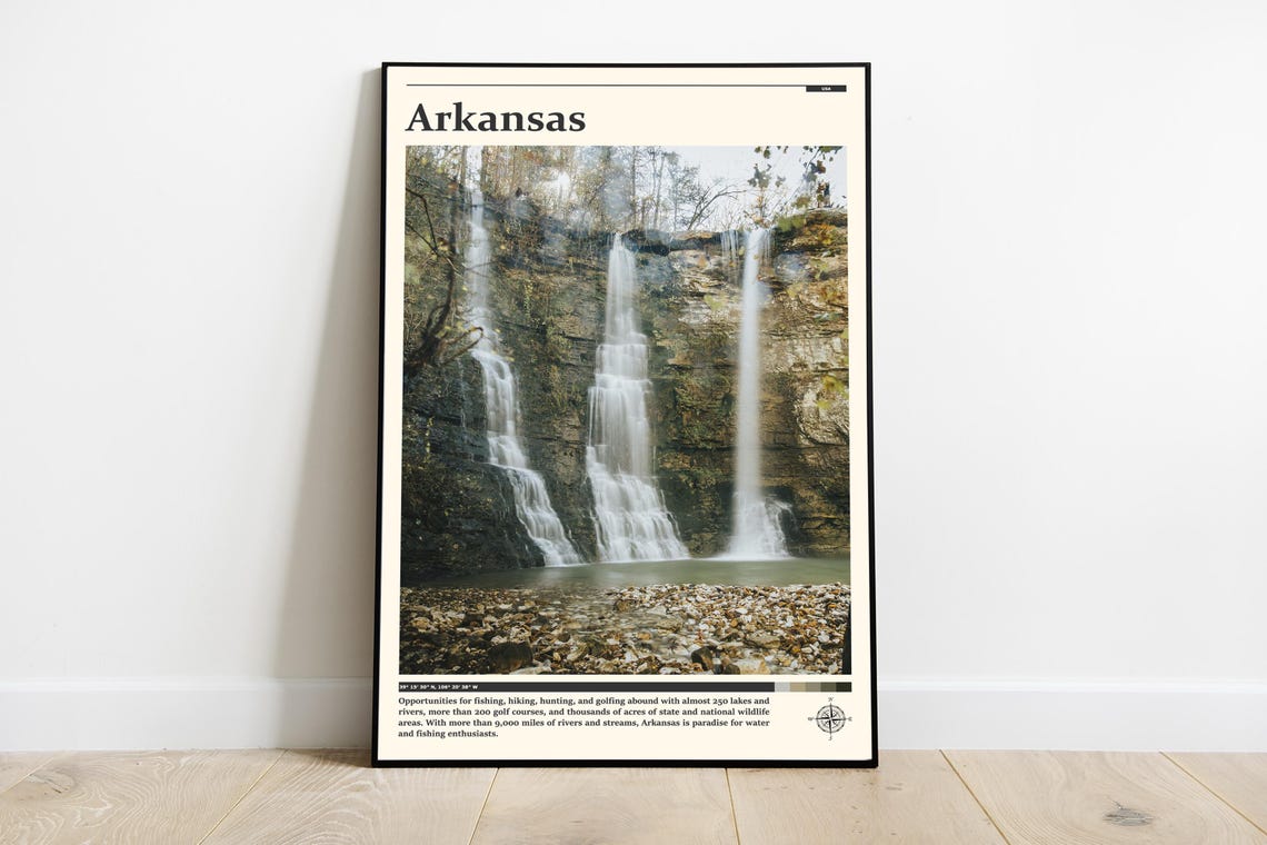 Arkansas Triple Waterfall Rocky Cliff Cascades Nature Poster