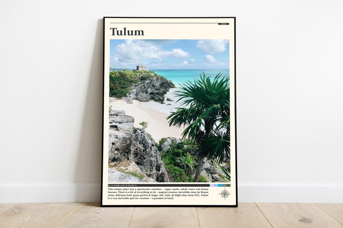 Tulum Mexico Mayan Ruins Cliff Caribbean Beach Travel Poster
