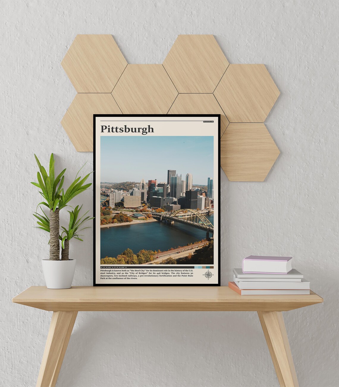 Pittsburgh Downtown Aerial Bridges River City Steel City View Poster - Image 3