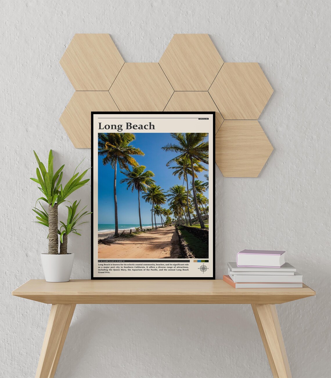 Long Beach Palm Lined Beach Road Scenic California Travel Poster - Image 3