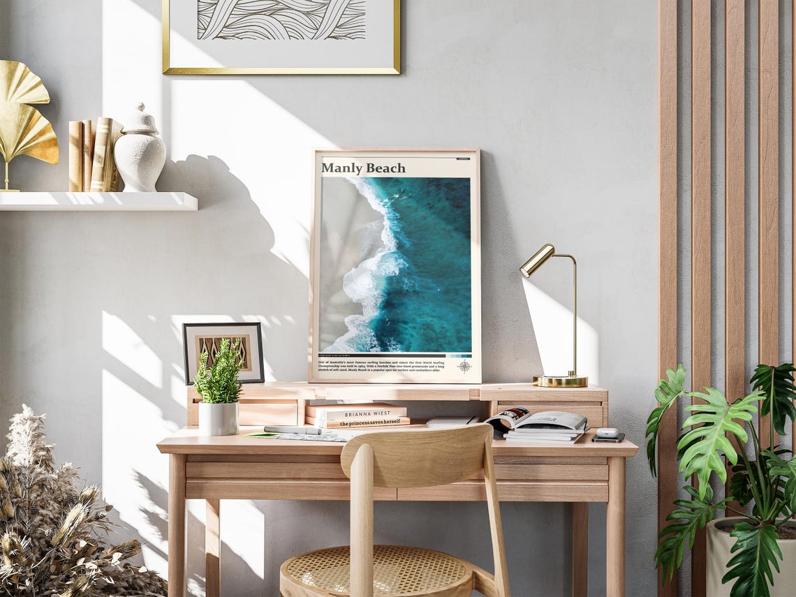 Manly Beach Australia Aerial Wave Shoreline Surfing Travel Poster - Image 3