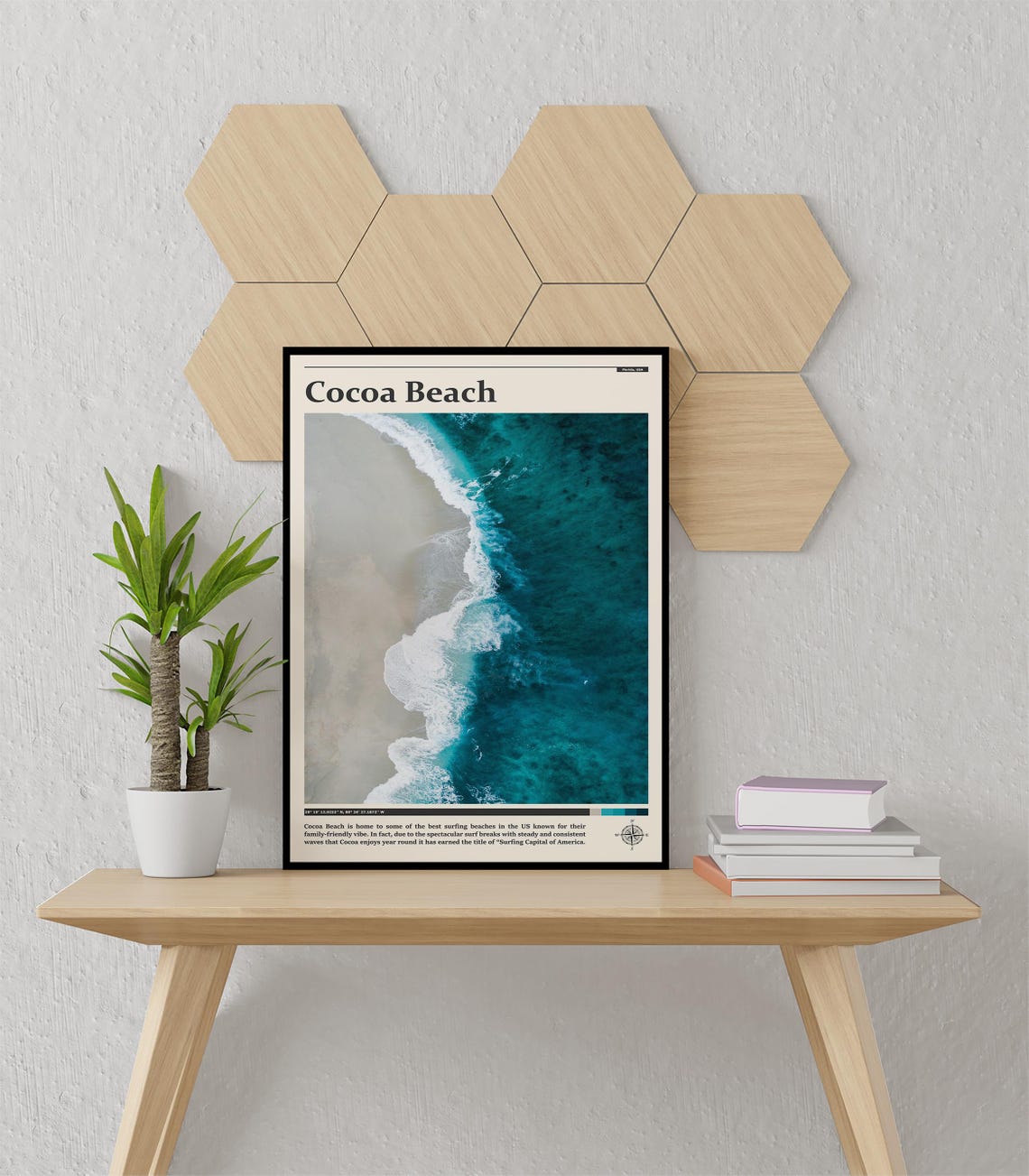 Cocoa Beach Florida Surf Capital Aerial Teal Waves Travel Poster - Image 3