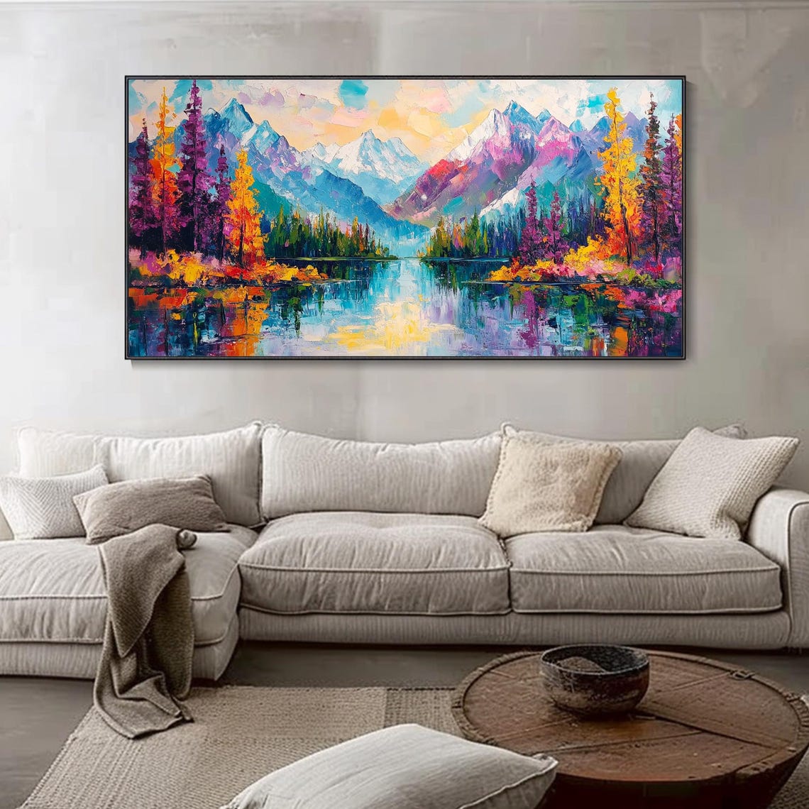 Colorful Mountain Lake Reflection Autumn Forest Peaks Art Poster - Image 4