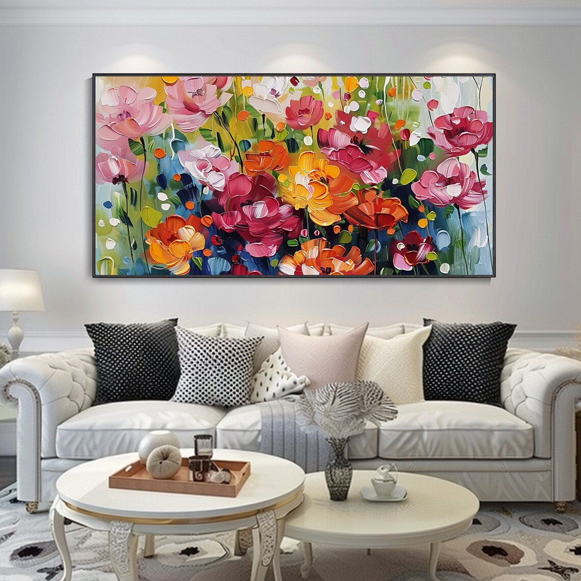 Vibrant Red Pink Orange Poppy Flowers Textured Abstract Art Poster - Image 2
