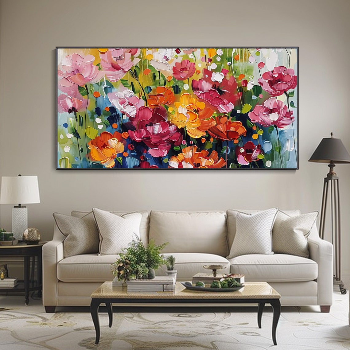 Vibrant Red Pink Orange Poppy Flowers Textured Abstract Art Poster - Image 3