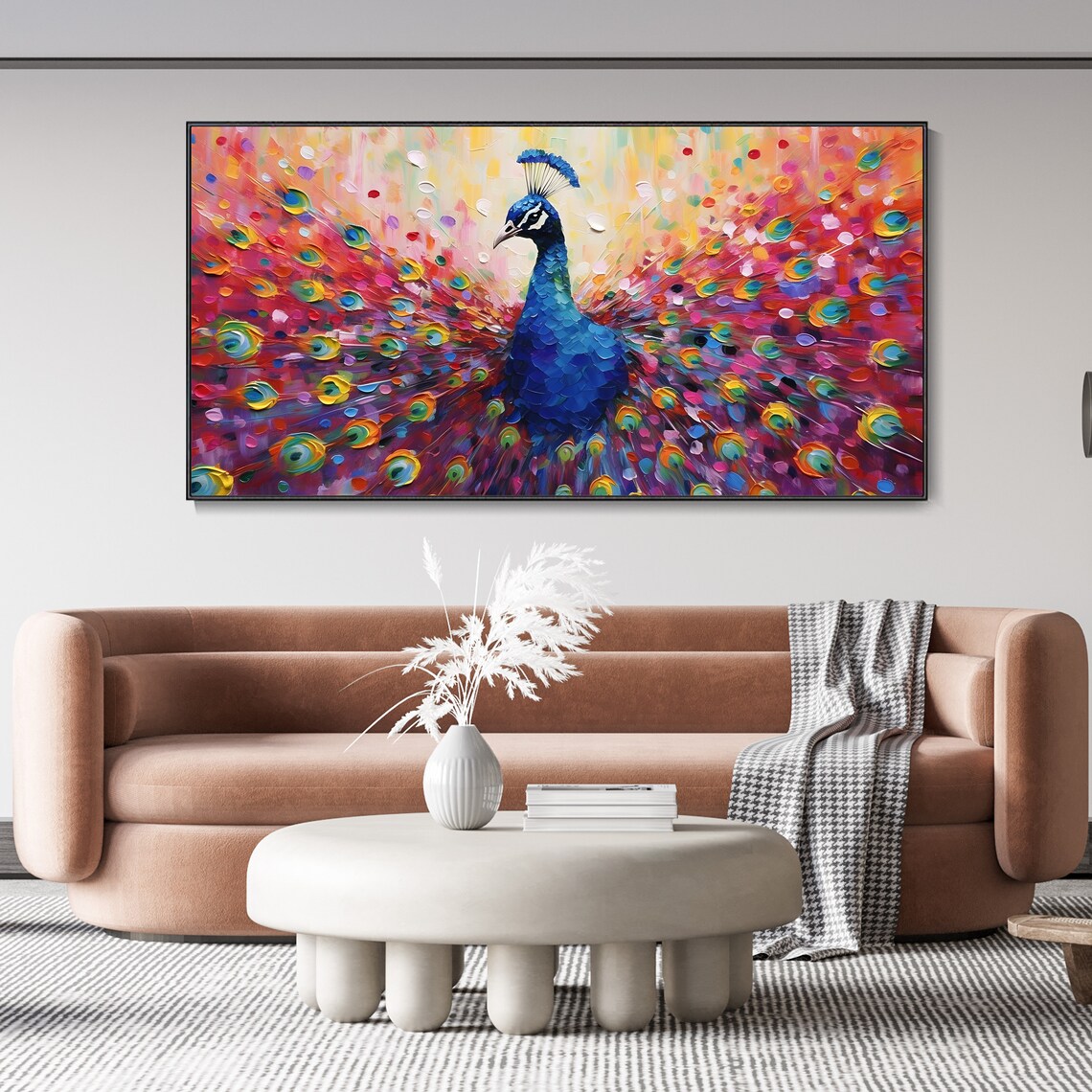 Peacock Hand Oil Painting, Boho Animal Art Print - Image 2
