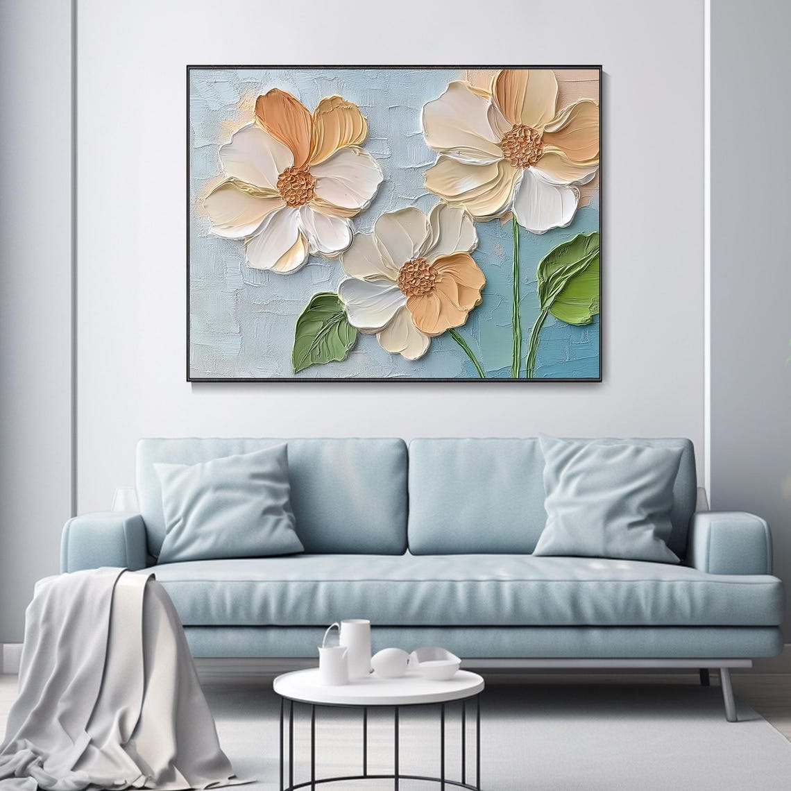 Neutral Cream White Floral Impasto Knife Painting Art Poster - Image 3