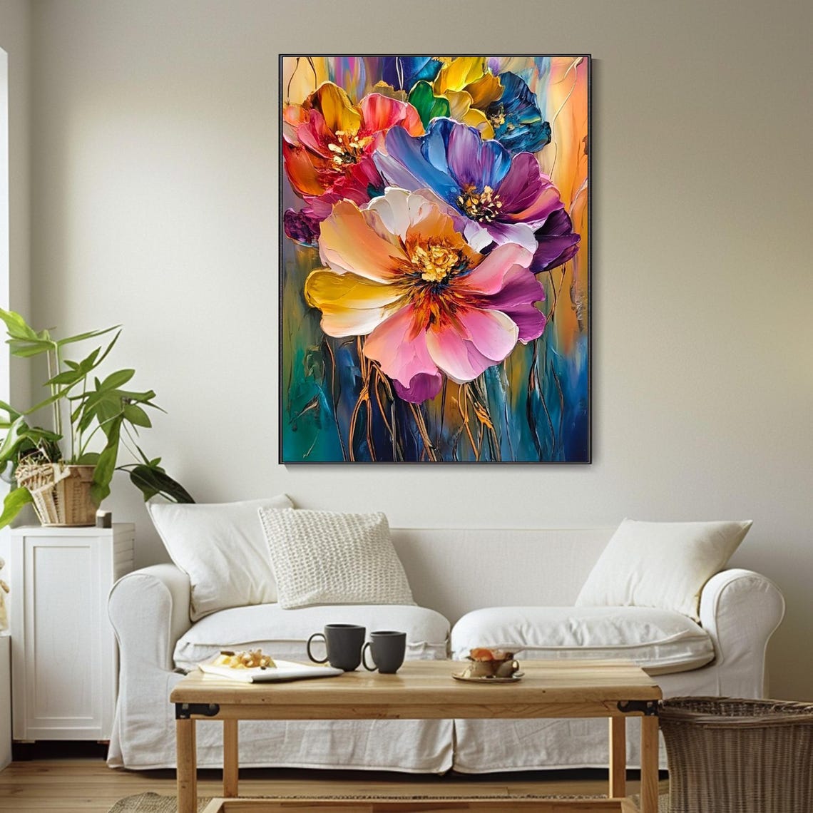 Colorful Anemone Blooms Vertical Floral Pink Blue Art Poster - Image 4