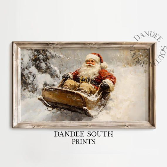 Funny Santa Claus Tv Art For Frame Smart Christmas Painting Vintage Decor Tv008
