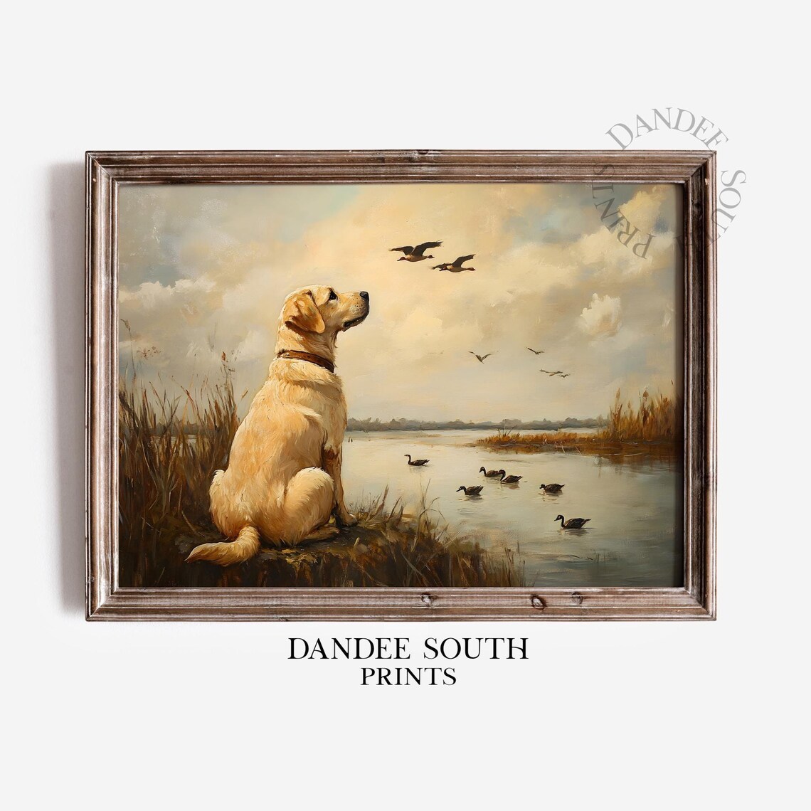 Hunting Dog Wall Art, Mallard Ducks Lake Landscape Print