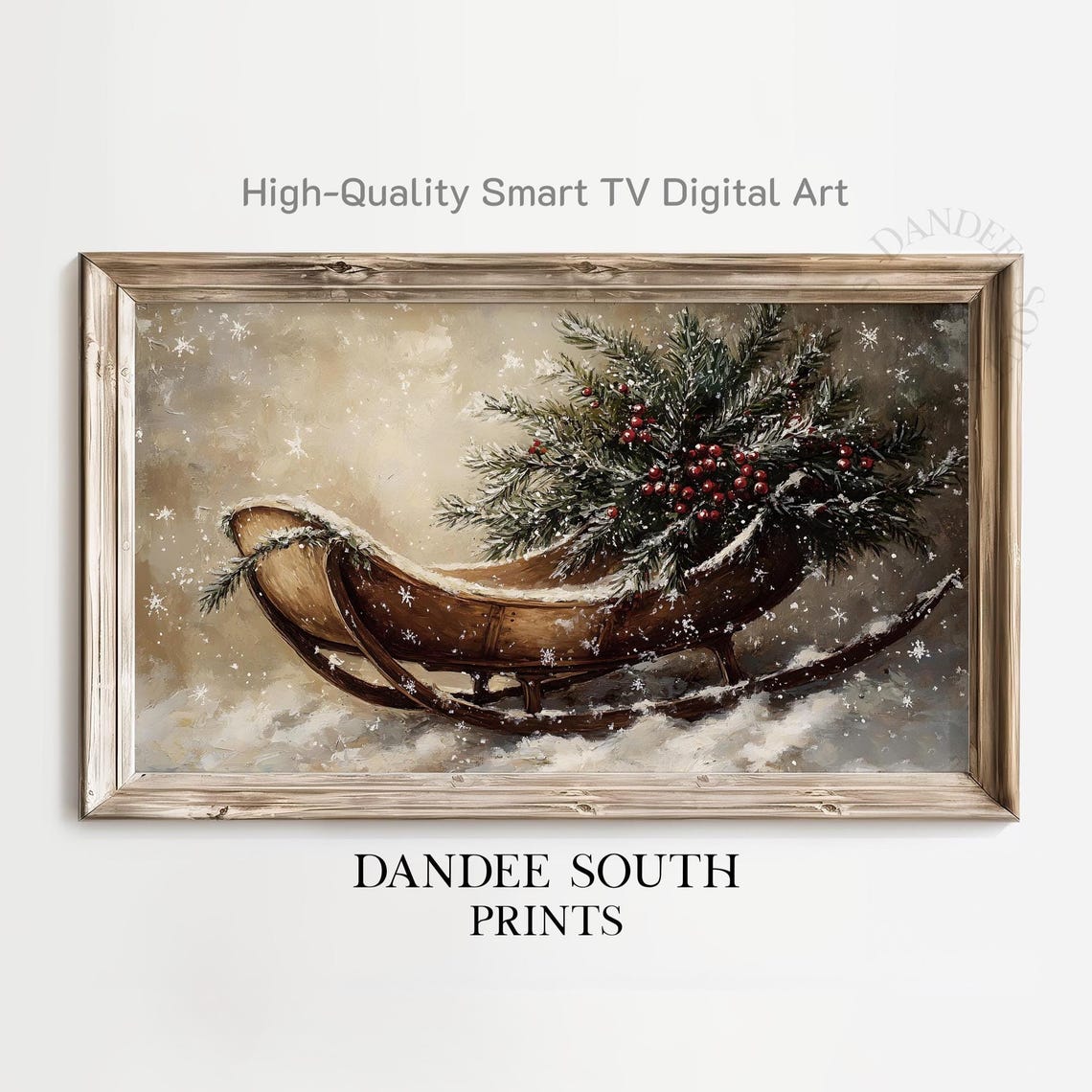 Rustic Christmas Sleigh Pine Berry Vintage Winter Farmhouse Poster