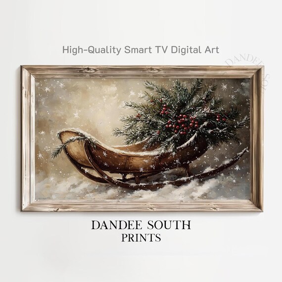 Rustic Christmas Sleigh Pine Berry Vintage Winter Farmhouse Poster