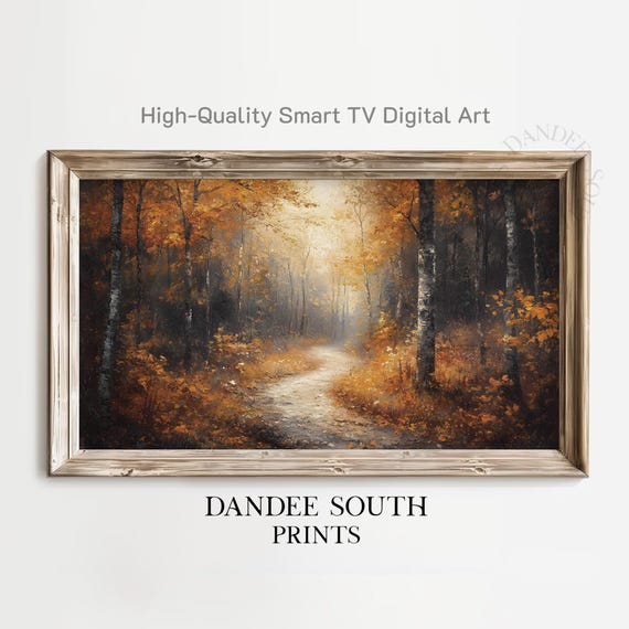 Rustic Fall Landscape Tv Art For Frame Smart Autumn Forest Painting Vintage Home Decor Display Tv055