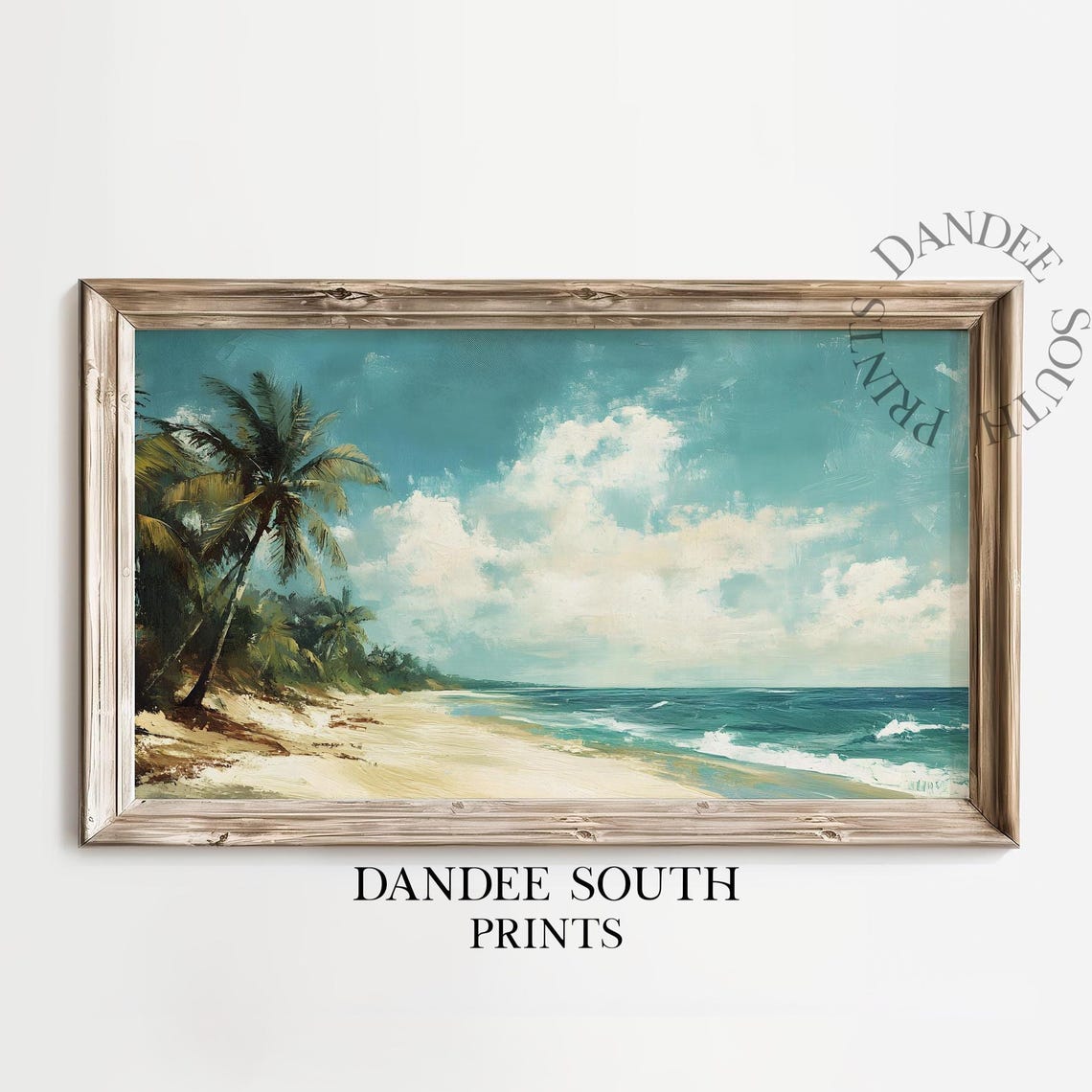 Serene Tropical Palm Beach Ocean Vintage Oil Painting Poster